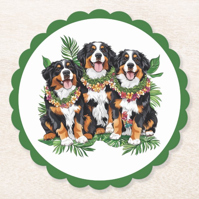 Hawaiian Bernese Mountain Dogs Flower Lei Underlägg Papper (Framsida)