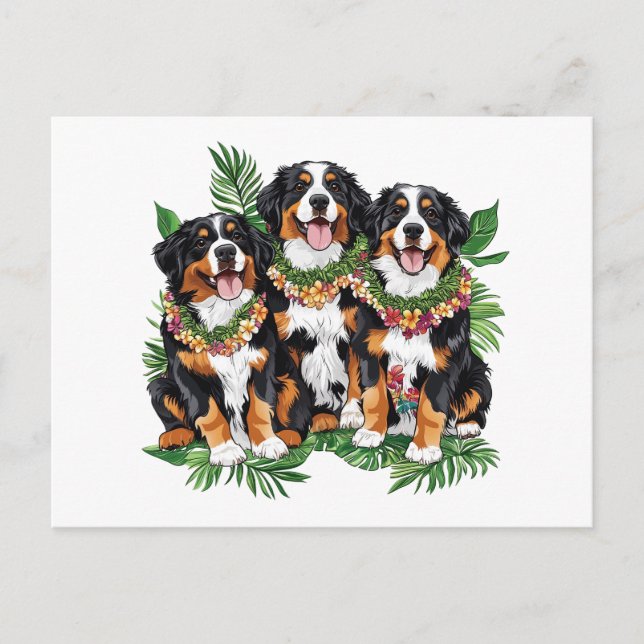 Hawaiian Bernese Mountain Hundar Flower Lei Vykort (Framsida)