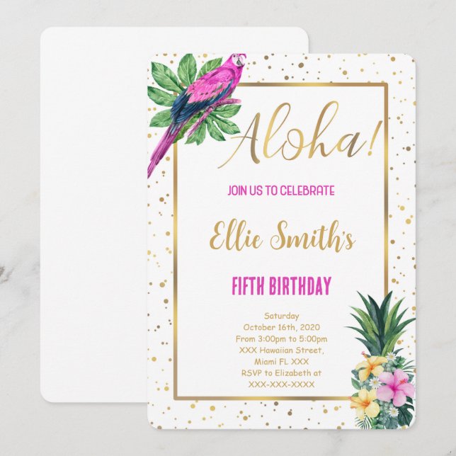 Hawaiian Birthday-inbjudan Inbjudningar (Fram/baksida)