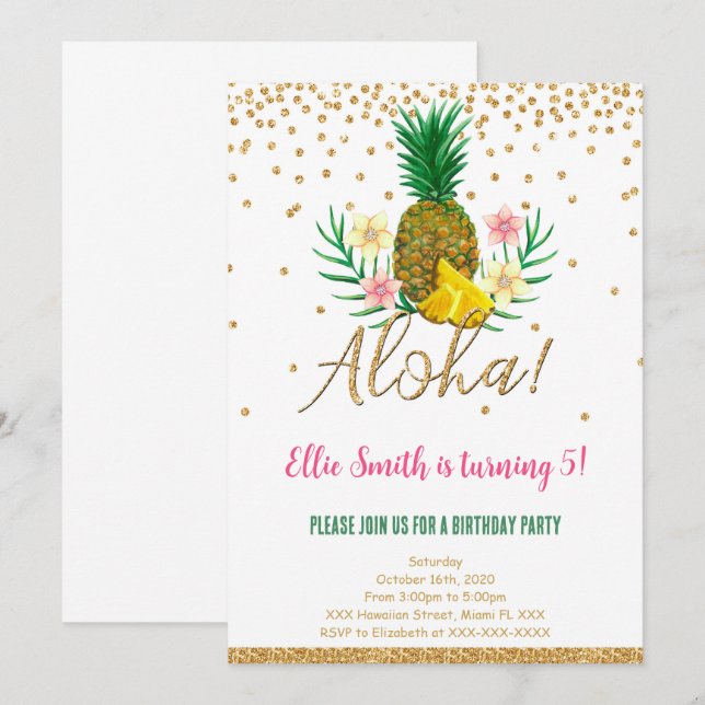 Hawaiian Birthday Kids bjudande Inbjudningar (Fram/baksida)