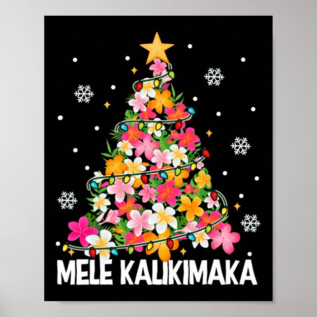 Hawaiian Blommigt Julgran Mele Kalikimaka Tro Poster (Framsidan)