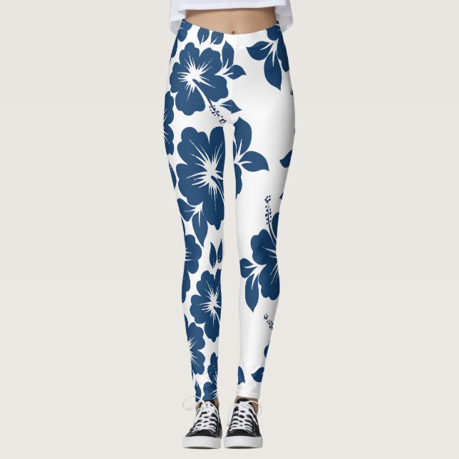 Hawaiian Blue Hibiscus Flowers Leggings (Framsida)