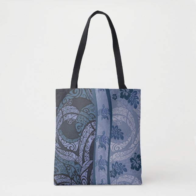 Hawaiian Blue Tapa Honu Tote Bag Tygkasse (Framsida)