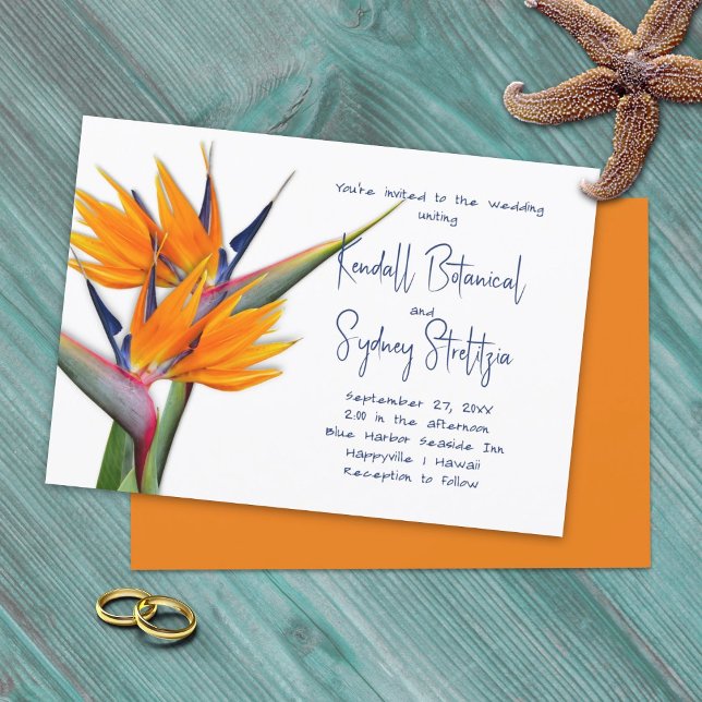 Hawaiian Bröllop Bird of paradise Flowers Inbjudningar (Skapare uppladdad)