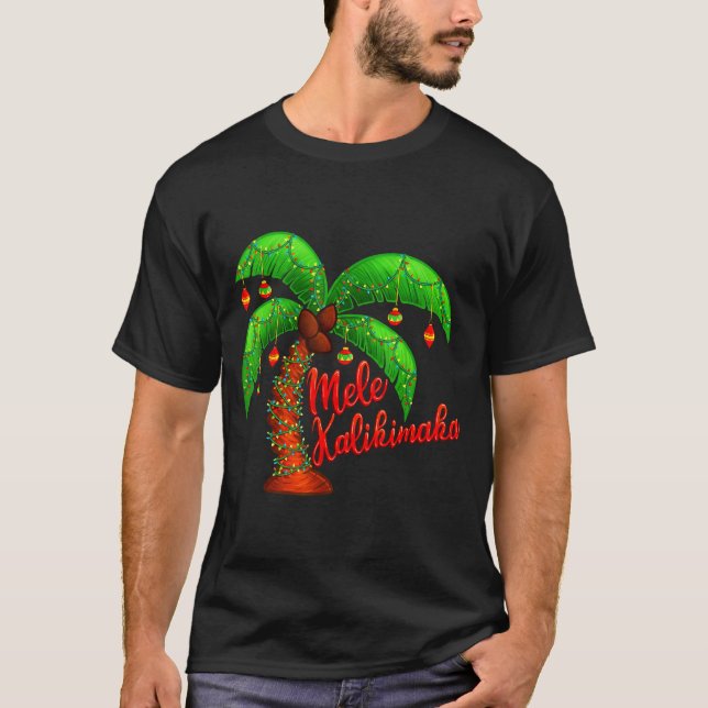 Hawaiian Christmas Mele Kalikimaka Coconut Tree  T Shirt (Framsida)