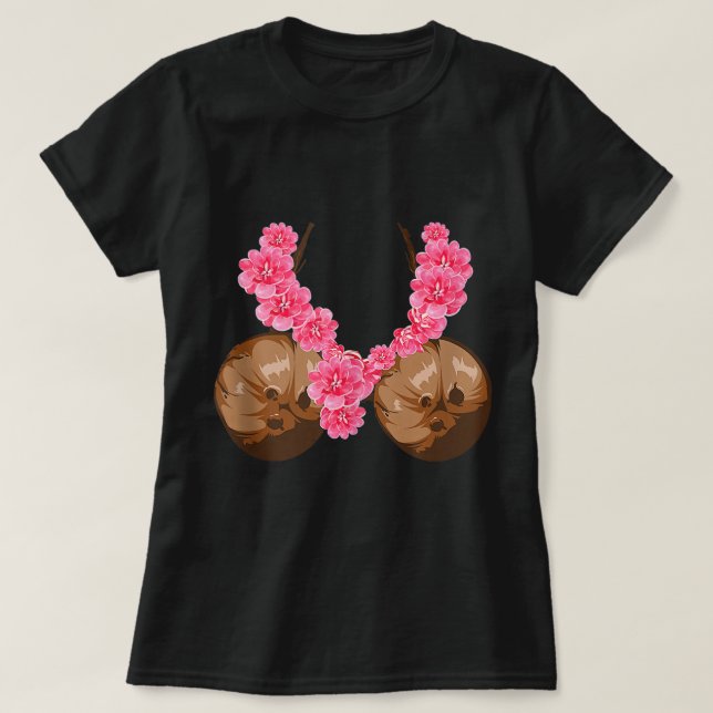 Hawaiian Coconut Bra Shirt Coola Halloween Flowery T Shirt (Design framsida)