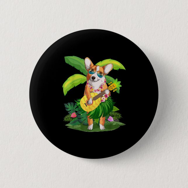 Hawaiian Corgi Hund&amp; Pineapple Ukulele Summer Knapp (Framsida)