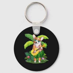 Hawaiian Corgi Hund& Pineapple Ukulele Summer Nyckelring