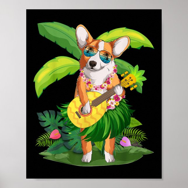 Hawaiian Corgi Hund&amp; Pineapple Ukulele Summer Poster (Framsidan)