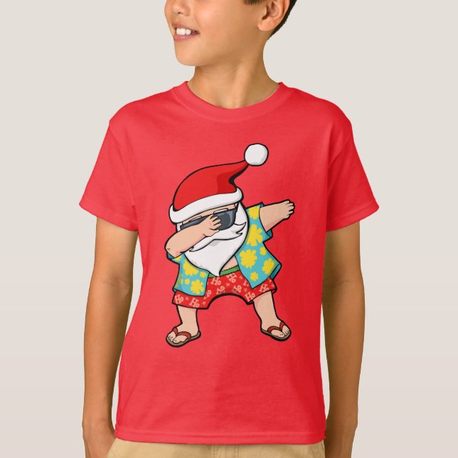 Hawaiian Dabbing Santa T Shirt (Framsida)