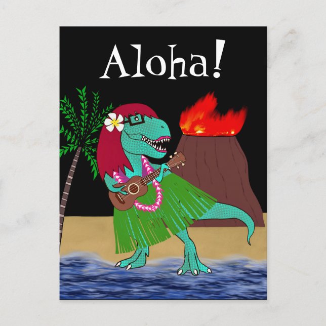 Hawaiian Dinosaur Ukulele Vykort (Framsida)