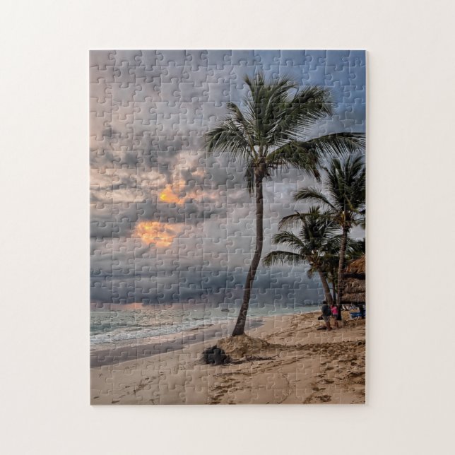 Hawaiian Exotic Beach Handflatan Träd & Sunrise Pussel (Vertikal)