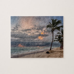 Hawaiian Exotic Beach Handflatan Träd & Sunrise Pussel