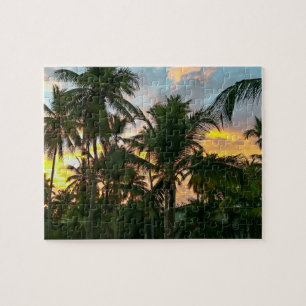 Hawaiian Exotic Beach Handflatan Träd Sunset Pussel