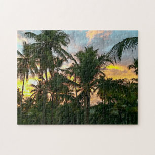 Hawaiian Exotic Beach Handflatan Träd Sunset Pussel