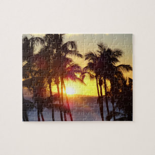 Hawaiian Exotic Beach Handflatan Träd Sunset Pussel