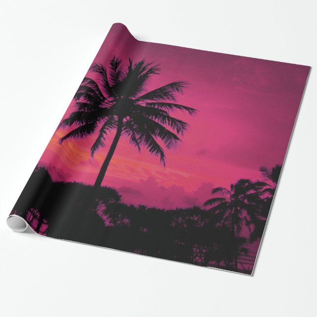 Hawaiian Exotic Handflatan Träd Silhouette Presentpapper (Utrullad)