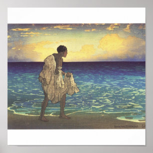 Hawaiian Fisherman, träblocktryck Poster