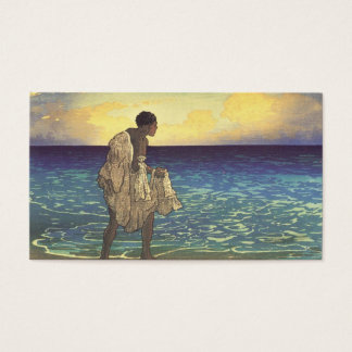 Hawaiian Fisherman, träblocktryck Visitkort