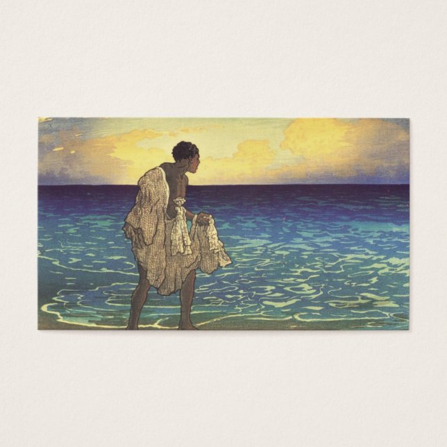 Hawaiian Fisherman, träblocktryck Visitkort (Framsidan)