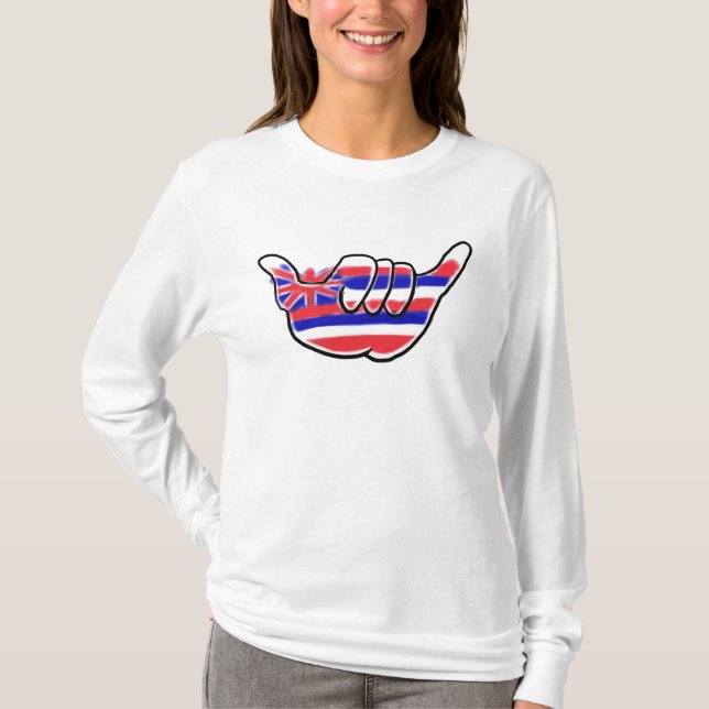 Hawaiian flagga shaka-tecken dam hoodie tee shirt (Framsida)