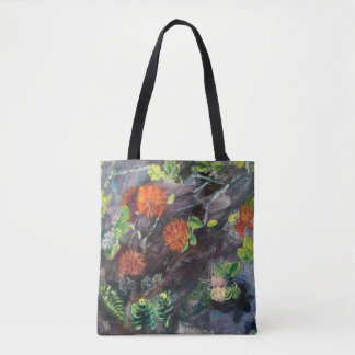 Hawaiian flora black and red Tote Tygkasse
