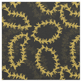 Hawaiian Flower Garlands Patterned Black och Guld Tyg