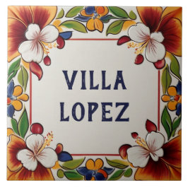 Hawaiian Flowers Blommigt House Namn Plate Plaque Kakelplatta