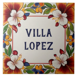 Hawaiian Flowers Blommigt House Namn Plate Plaque Kakelplatta