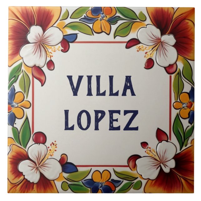 Hawaiian Flowers Blommigt House Namn Plate Plaque Kakelplatta (Framsidan)