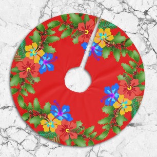 Hawaiian Flowers Hibiscus Red Julgransmatta Borstad Polyester