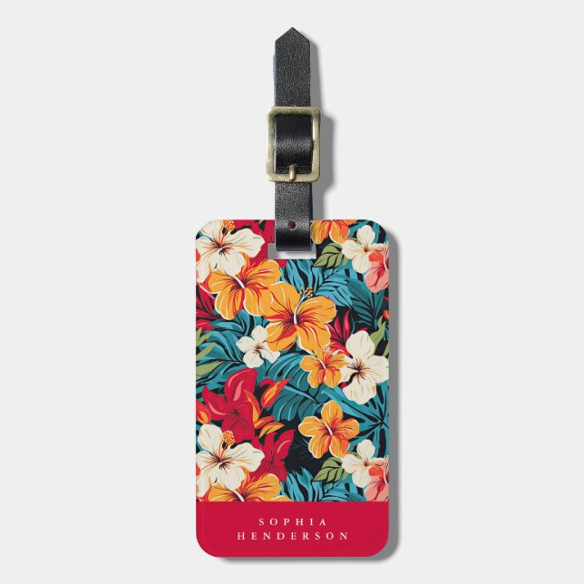 Hawaiian Flowers Luggage Tag Bagagebricka (Vertikal Framsida)