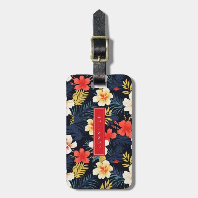 Hawaiian Flowers Luggage Tag Bagagebricka (Vertikal Framsida)