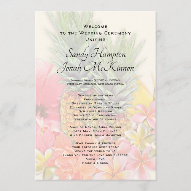 Hawaiian Flowers Pineapples Kort Ceremony Program (Framsida)