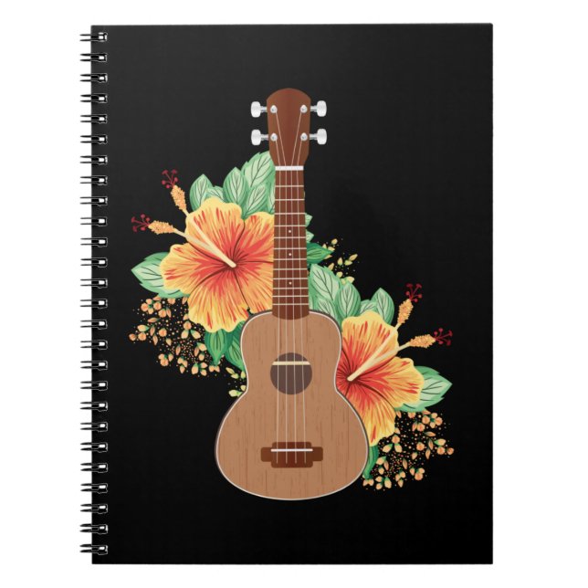 Hawaiian Flowers Ukulele Guitar Hawaii Anteckningsbok (Framsidan)