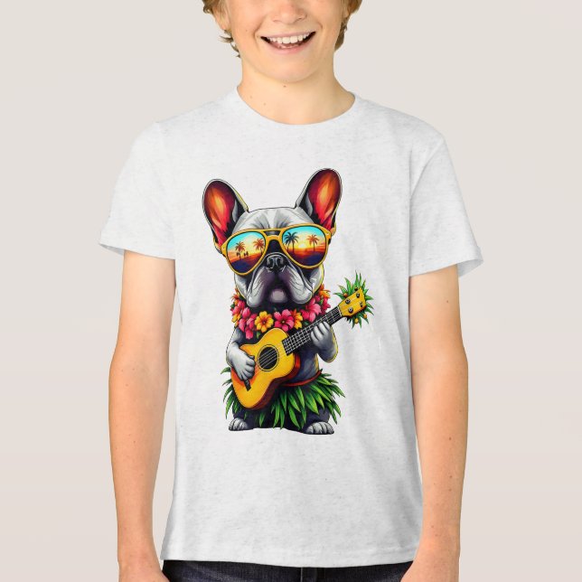Hawaiian Fransk Bulldog&amp; Pineapple Ukulele Su T Shirt (Framsida)
