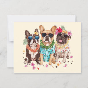 Hawaiian Fransk Bulldog Flower Lei Vykort