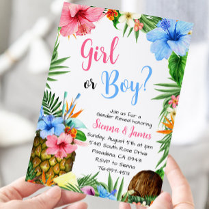 Hawaiian Gender Reveal, Aloha, Tropical Luau Inbjudningar