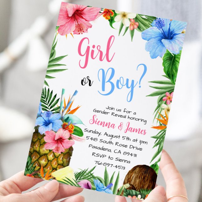 Hawaiian Gender Reveal, Aloha, Tropical Luau Inbjudningar (Skapare uppladdad)