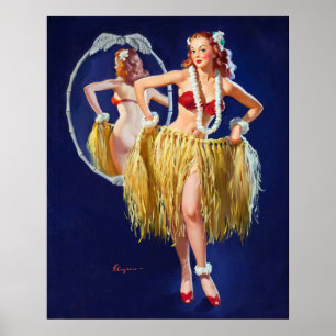 Hawaiian Girl Pin Up Poster
