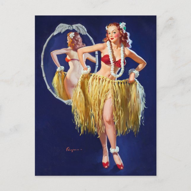 Hawaiian Girl Pin Up Vykort (Framsida)