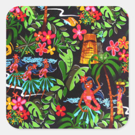 Hawaiian Girls Sticker Fyrkantigt Klistermärke