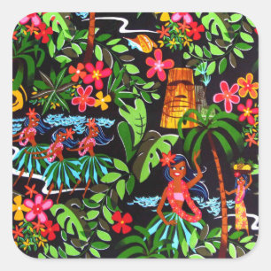 Hawaiian Girls Sticker Fyrkantigt Klistermärke