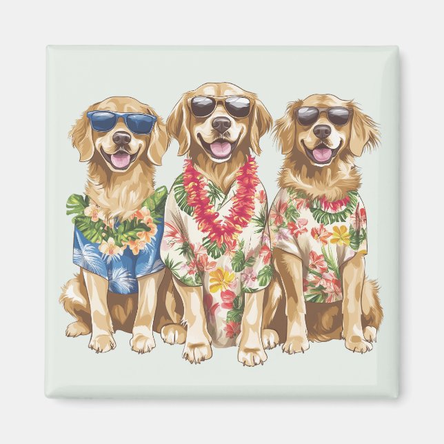 Hawaiian Golden Retriever Dogs Flower Lei Magnet (Framsidan)