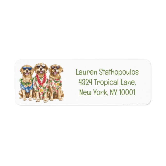 Hawaiian Golden Retriever Dogs Flower Lei Returadress Etikett (Framsidan)