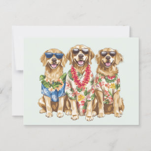 Hawaiian Golden Retriever Hundar Flower Lei Vykort