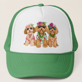 Hawaiian Goldendoodle Dogs Flower Lei Keps