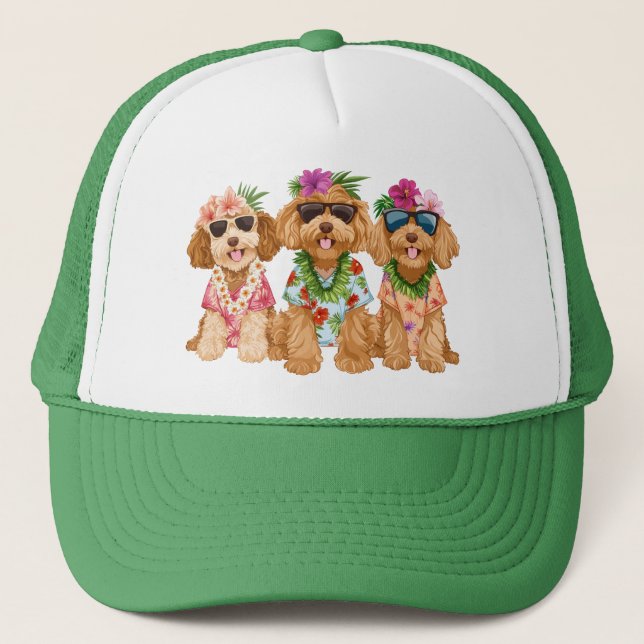 Hawaiian Goldendoodle Dogs Flower Lei Keps (Framsida)