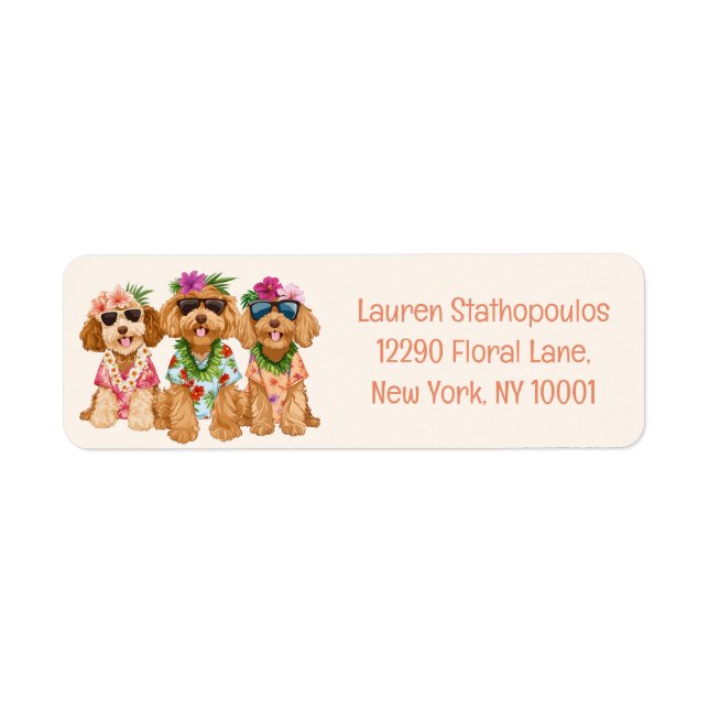 Hawaiian Goldendoodle Dogs Flower Lei Returadress Etikett (Framsidan)