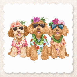 Hawaiian Goldendoodle Dogs Flower Lei Underlägg Papper